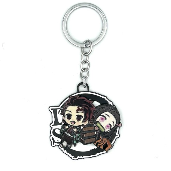 Demon Slayer Metal Keychain - Chibi Tanjiro Kamado & Nezuko Kamado - Металлический брелок для ключей