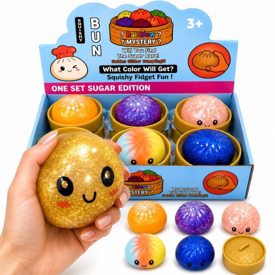 Mystery Steamed Bun Squishy Dumpling T05-1890 - Glitter Anti-Stress Toy in Capsule / Rainbow Surprise