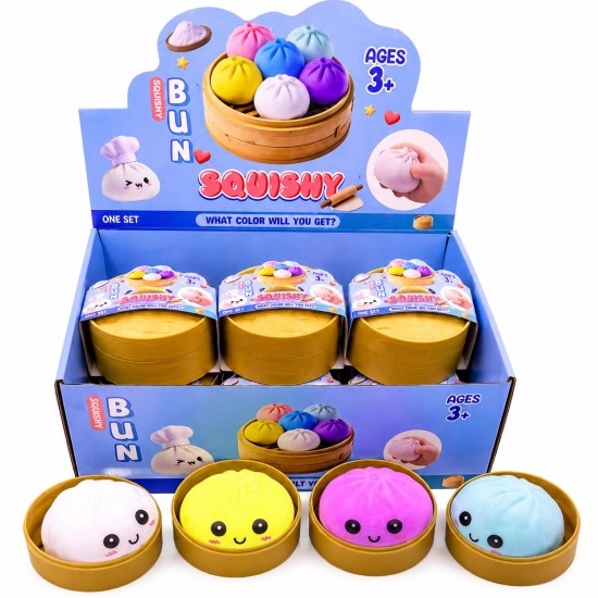 Mystery Bun Squishy Dumpling - Color Anti-Stress Toy in Capsule / Rainbow Surprise
