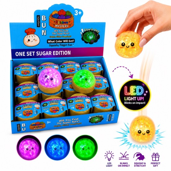 Mystery Steamed Mini Bun Squishy Dumpling with Bubbles and LED - Glitter Anti-Stress Toy in Capsule / Rainbow Surprise