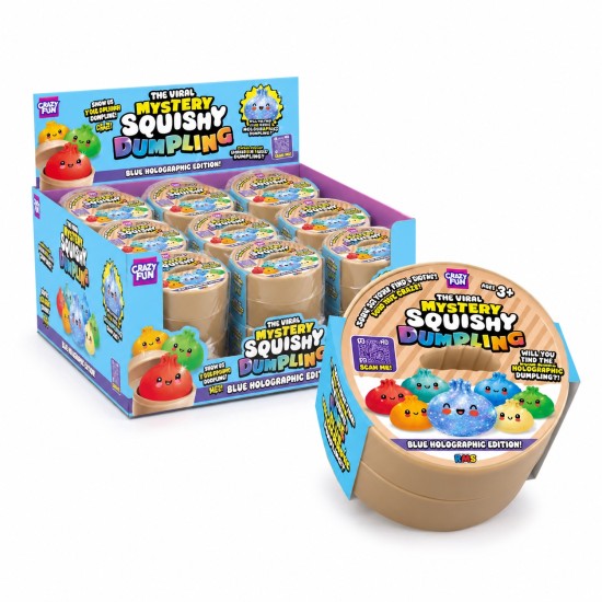 Crazy Fun [ORIGINAL] RMS Mystery Squishy Dumpling - Blue Holographic Edition! R05-3380 - Блестящая игрушка-антистресс сквиши Пельмешек в капсуле / радужный сюрприз