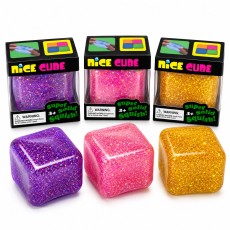 Super Solid Glitter Squishy Cube – Assorted Colors (Purple, Pink, Gold)
