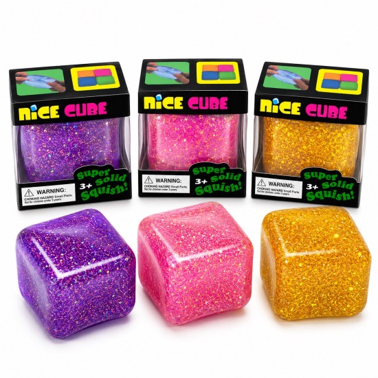 Super Solid Glitter Squishy Cube – Assorted Colors (Purple, Pink, Gold) - Antistresa rotaļlieta / mīksts marmora skvīša kubs