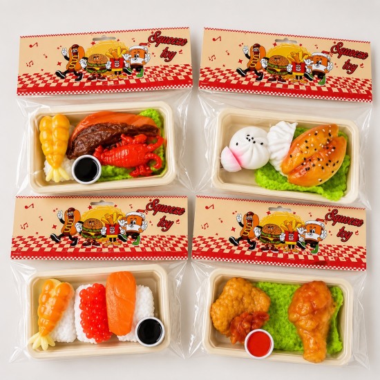 Japanese Bento Squishy Set – Assorted Designs - Antistresa rotaļlieta / mīksts marmora skvīša kubs