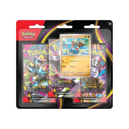 Pokemon Super Card Game TCG Trading Cards - Mega Evolution ME05 Pitch Black - 3-Pack Blister - Binacle EN - Карточная Игра