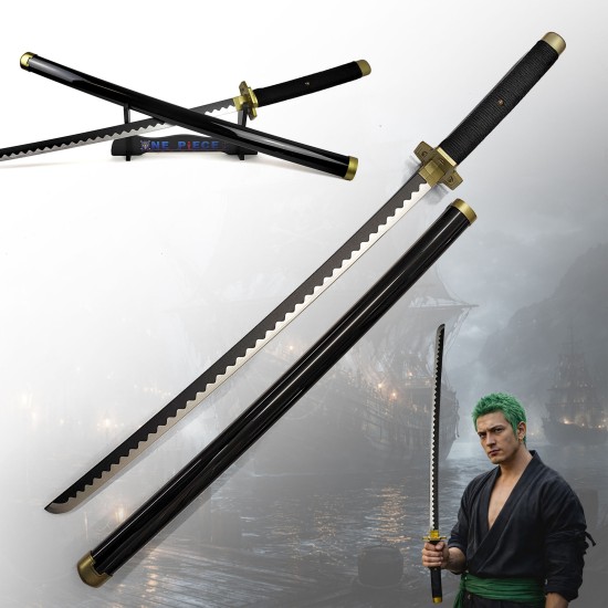 One Piece Wooden Katana with Sheath and Stand Roronoa Zoro Yubashiri Sword 100cm - Katana