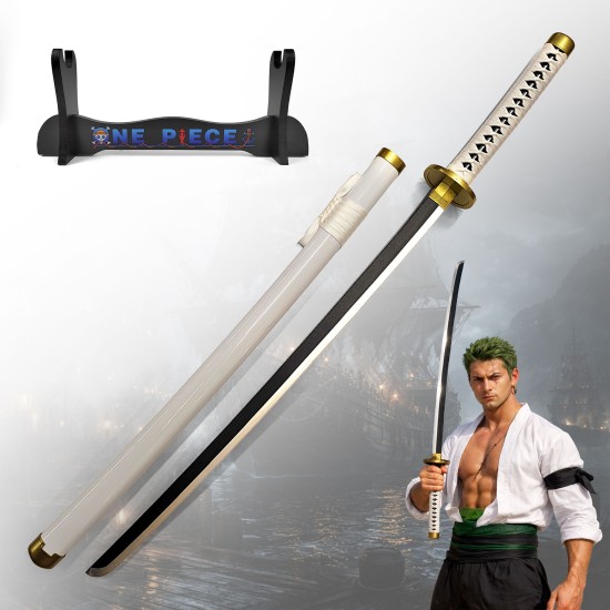 One Piece Wooden Katana with Sheath and Stand Wado-Ichi-Monji Sword 100cm - Koka Katana ar Makstu un Statīvu (Zobens)