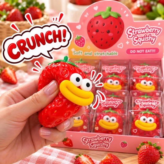 Funny Face Strawberry Stress Relief Toy with Crunchy Beads
