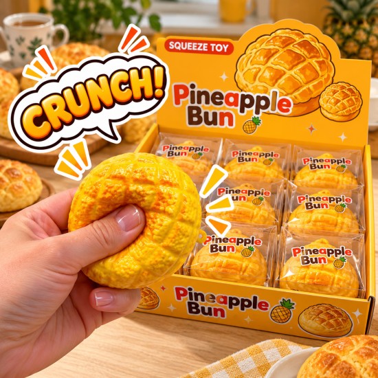 Pineapple Bun Squishy Stress Relief Toy with Crunchy Beads - Antistresa skvīša rotaļlieta