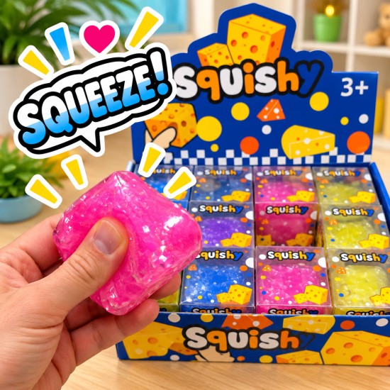 Colored Cheese Squishy Stress Relief Toy with Crunchy Beads - Antistresa skvīša rotaļlieta