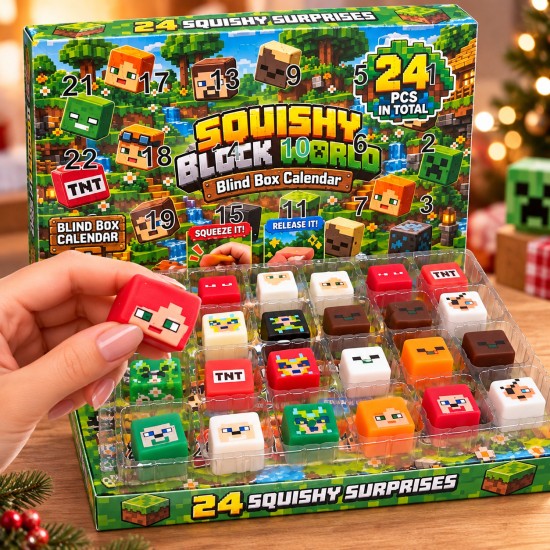 Squishy Block World Blin Box Advent Calendar (24 pcs.) - Adventes kalendārs ar skvīša figūriņām