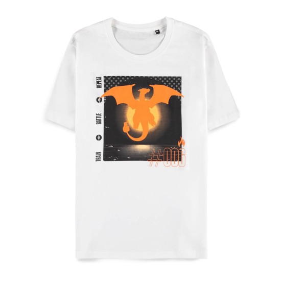 Difuzed Pokemon Charizard Short Sleeved T-shirt - M izmērs / Balts - Vīriešu kokvilnas T-krekls