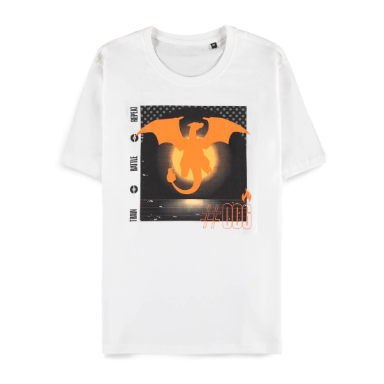 Difuzed Pokemon Charizard Short Sleeved T-shirt - L izmērs / Balts - Vīriešu kokvilnas T-krekls