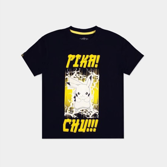 Difuzed Pokemon PIKA! CHU!! Short Sleeved T-shirt - M izmērs / Melns - Sieviešu kokvilnas T-krekls