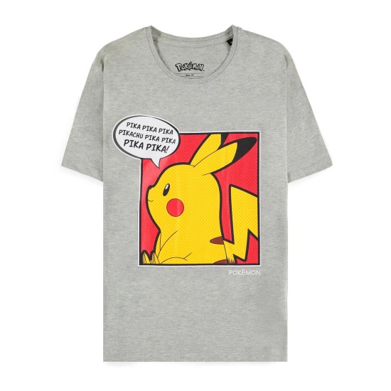 Difuzed Pokemon Pika Pikachu Short Sleeved T-shirt - M izmērs / Pelēks - Vīriešu kokvilnas T-krekls