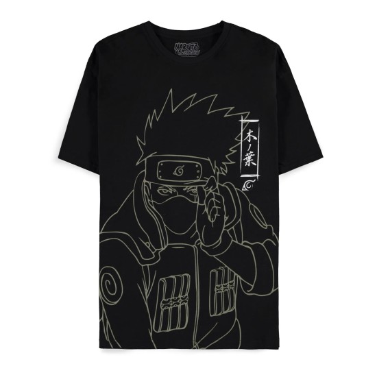 Difuzed Naruto Shippuden Kakashi Line Art Short Sleeved T-shirt - S izmērs / Melns - Vīriešu kokvilnas T-krekls