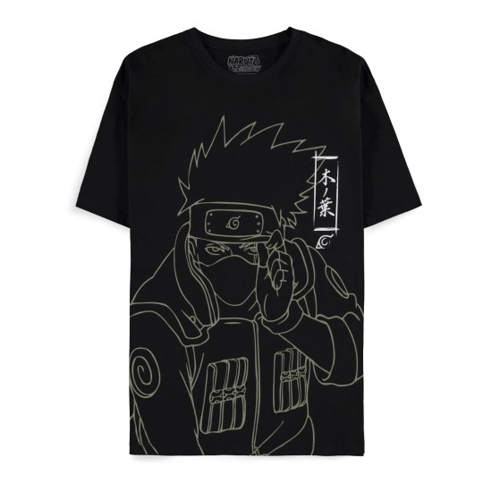 Difuzed Naruto Shippuden Kakashi Line Art Short Sleeved T-shirt - M izmērs / Melns - Vīriešu kokvilnas T-krekls