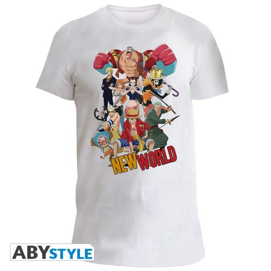 ABYstyle One Piece New World Group T-shirt - XS izmērs / Balts - Vīriešu kokvilnas T-krekls