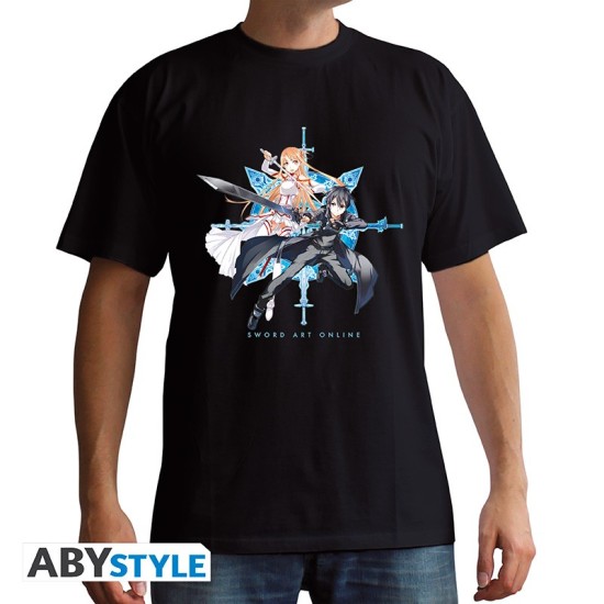 ABYstyle Sword Art Online Kirito & Asuna T-shirt - XL izmērs / Melns - Vīriešu kokvilnas T-krekls