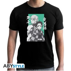 ABYstyle Demon Slayer Tanjiro & Tengen T-shirt - XL izmērs / Melns - Vīriešu kokvilnas T-krekls