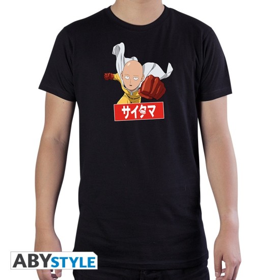 ABYstyle One-Punch Man Saitama T-shirt - L izmērs / Melns - Vīriešu kokvilnas T-krekls