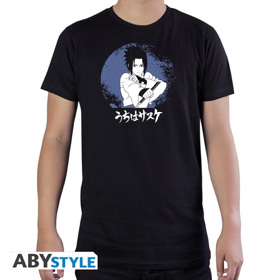 ABYstyle Naruto Shippuden Sasuke T-shirt - L izmērs / Melns - Vīriešu kokvilnas T-krekls