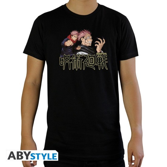 ABYstyle Jujutsu Kaisen Itadori & Sukuna T-shirt - M izmērs / Melns - Vīriešu kokvilnas T-krekls