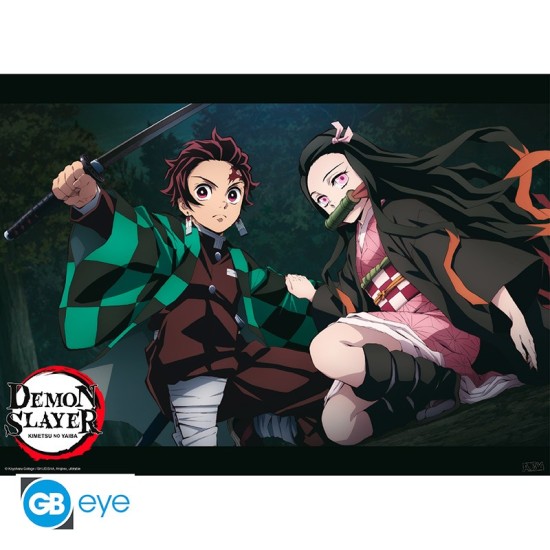 ABYstyle Demon Slayer Poster Chibi 38 x 52 cm - Tanjiro and Nezuko Fight Positio - Plakāts