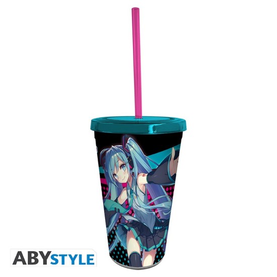 ABYstyle Hatsune Miku Glass with Straw 470ml - Hatsune Miku - Glāze ar salmiņu un vāku