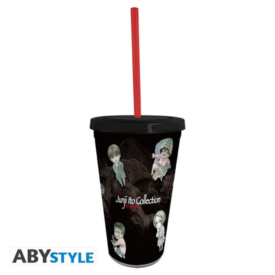 ABYstyle Junji Ito Collection Glass with Straw 470ml - Chibi Art - Glāze ar salmiņu un vāku