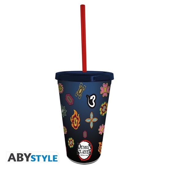 ABYstyle Demon Slayer Glass with Straw 470ml - Pillars - Glāze ar salmiņu un vāku