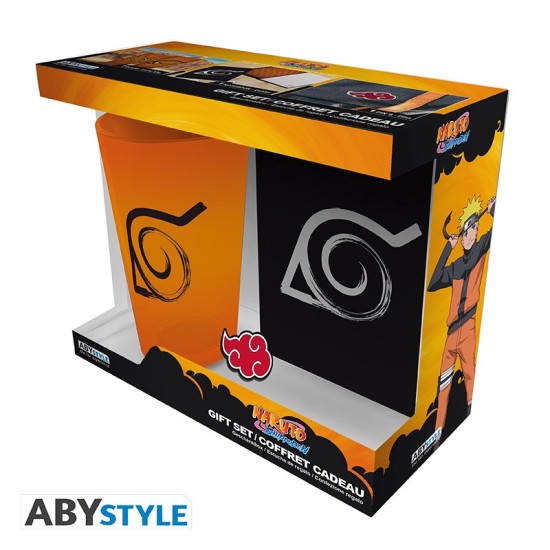 ABYstyle Naruto Shippuden Gift Set Glass 400 ml / Pin / Notebook - Konoha - Komplekts glāze / piespraude / klade