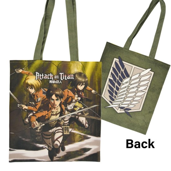 Popbuddies Attack on Titan Tote Shopping Bag 35 x 40 cm - Eren, Mikasa & Armin - Iepirkumu soma