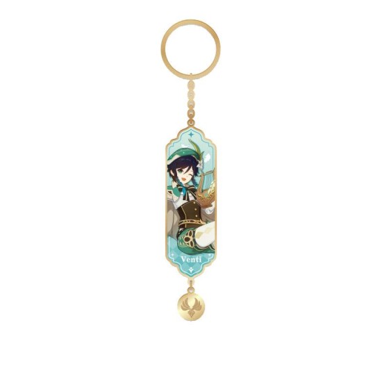 MiHoYo Genshin Impact Character Drawing Card Metal Keychain - Venti - Metālisks atslēgu piekariņš