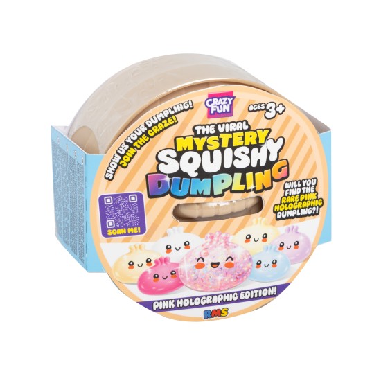 Crazy Fun [ORIGINAL] RMS Mystery Squishy Dumpling - Pink Holographic Edition! R05-3381 - Mirdzoša antistresa skvīša rotaļlieta kapsulā / varavīksnes pārsteigums