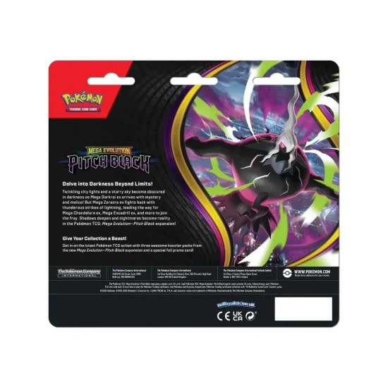Pokemon Super Card Game TCG Trading Cards - Mega Evolution ME05 Pitch Black - 3-Pack Blister - Binacle EN - Карточная Игра