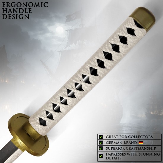One Piece Wooden Katana with Sheath and Stand Wado-Ichi-Monji Sword 100cm - Koka Katana ar Makstu un Statīvu (Zobens)
