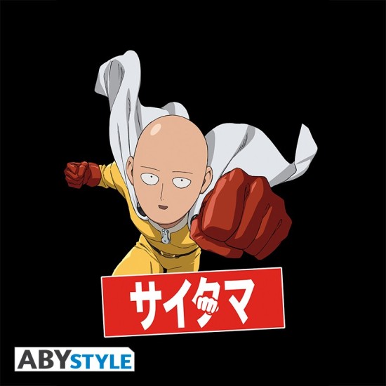 ABYstyle One-Punch Man Saitama T-shirt - XL izmērs / Melns - Vīriešu kokvilnas T-krekls