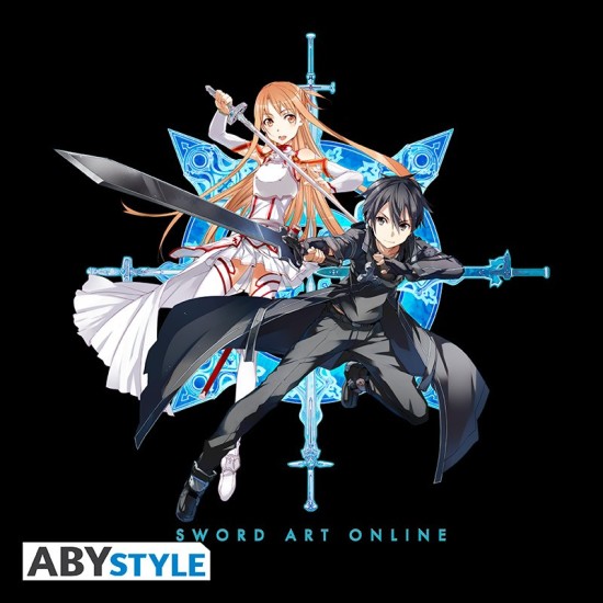 ABYstyle Sword Art Online Kirito & Asuna T-shirt - S izmērs / Melns - Vīriešu kokvilnas T-krekls