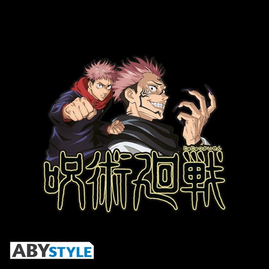 ABYstyle Jujutsu Kaisen Itadori & Sukuna T-shirt - S izmērs / Melns - Vīriešu kokvilnas T-krekls