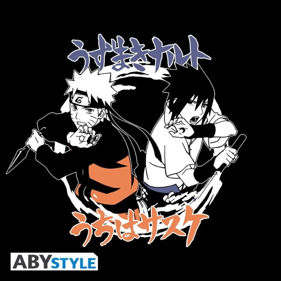 ABYstyle Naruto Shippuden Naruto & Sasuke T-shirt - L izmērs / Melns - Vīriešu kokvilnas T-krekls