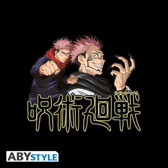 ABYstyle Jujutsu Kaisen Itadori & Sukuna T-shirt - M izmērs / Melns - Vīriešu kokvilnas T-krekls