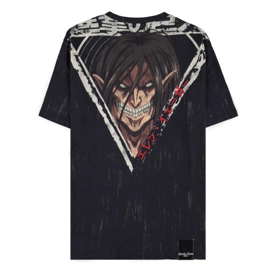 Difuzed Attack on Titan Loose Fit AOP Short Sleeved T-shirt - S izmērs / Melns - Vīriešu kokvilnas T-krekls