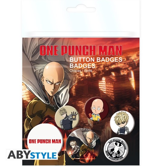 ABYstyle One-Punch Man Pin Badge Pack (6 pcs.) - Saitama & Genos - Piespraude