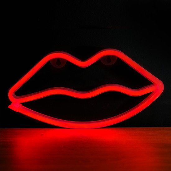 Forever Decorative Neon LED Light 28 x 15 x 2 cm (3xAA Batteries or USB plug) - Red Lips