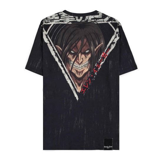 Difuzed Attack on Titan Loose Fit AOP Short Sleeved T-shirt - XS izmērs / Melns - Vīriešu kokvilnas T-krekls