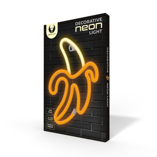 Forever Decorative Neon LED Light 19 x 30 x 2 cm (3xAA Batteries or USB plug) - Banāns - Dekoratīva neona LED lampa