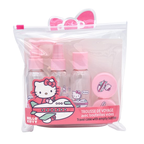 Take Care Hello Kitty Travel Bag with Empty Bottles 100ml (5 pcs.) - Ceļojuma pudeļu komplekts