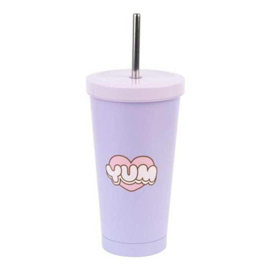 Grupo Erik Pusheen Moments Glass with Straw 550ml - Glāze ar salmiņu un vāku