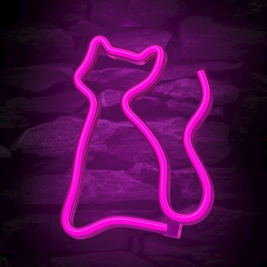 Forever Decorative Neon LED Light 23.5 x 17 x 2 cm (3xAA Batteries or USB plug) - Cat